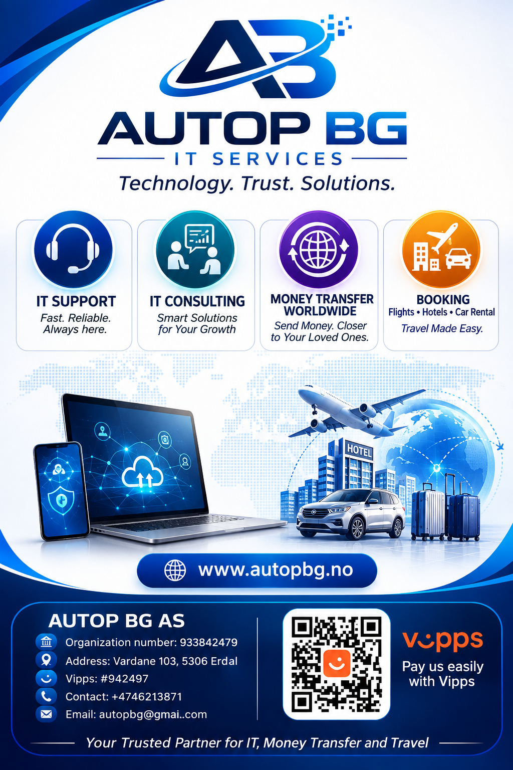 AUTOP BG IT Services promotional poster with services and Vipps details